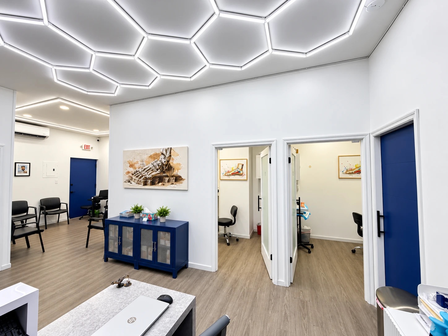 Waiting area and exam rooms seen from the Church Avenue reception desk