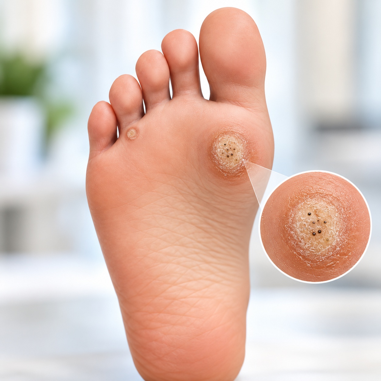 Plantar warts on the sole of the foot